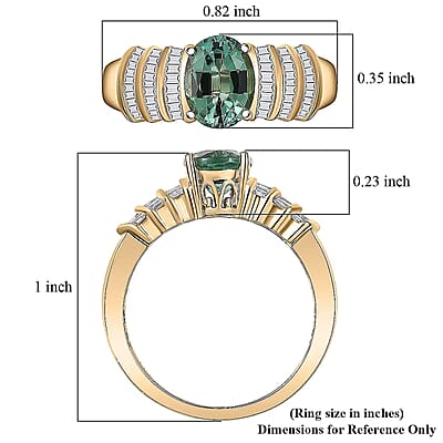 Luxoro AAA Mint Tourmaline and Diamond I2 2.10 ctw Ring in 10K Yellow Gold (Size 12.0)