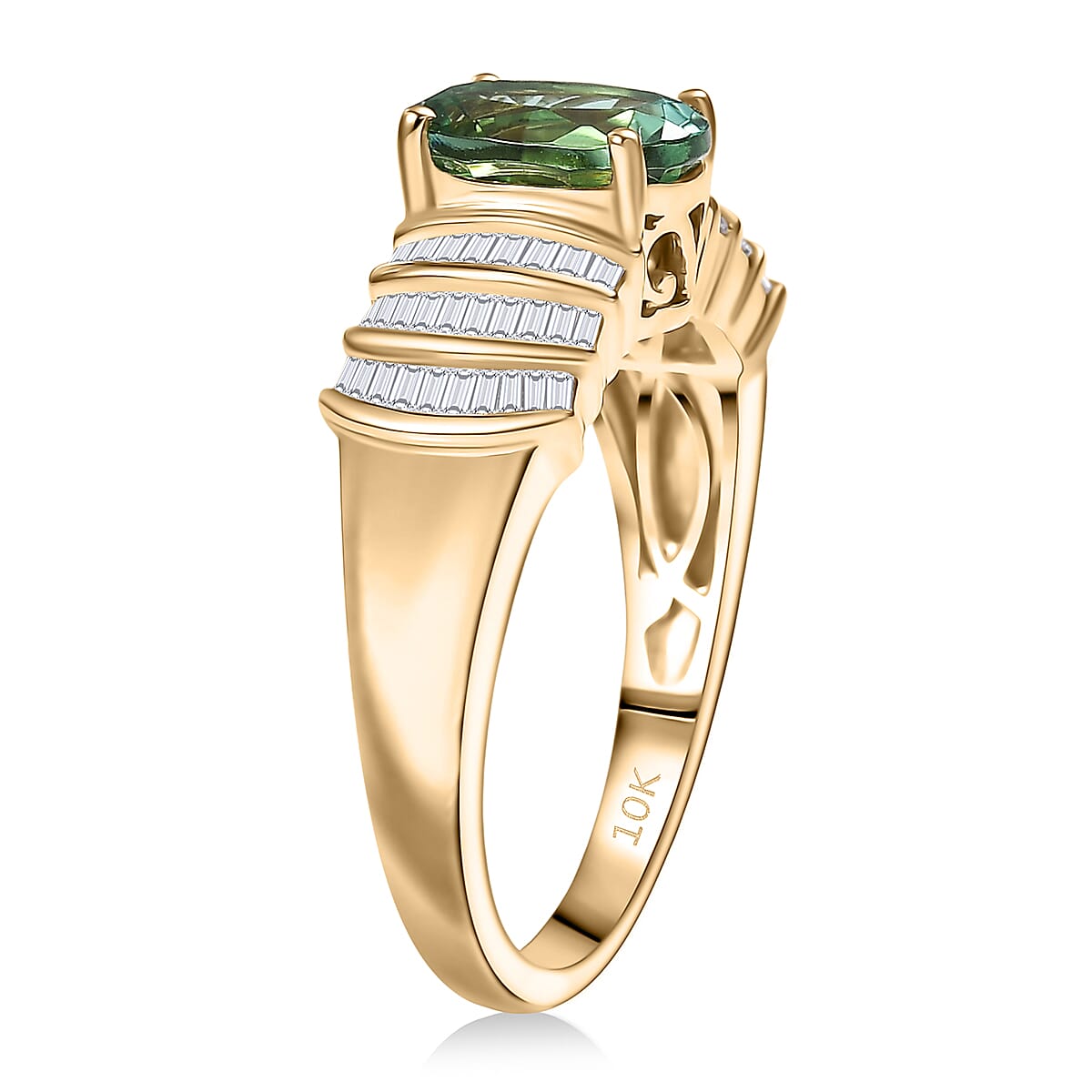 Luxoro AAA Mint Tourmaline and Diamond I2 2.10 ctw Ring in 10K Yellow Gold (Size 7.0) image number 3
