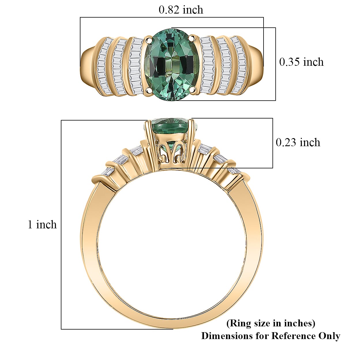 Luxoro AAA Mint Tourmaline and Diamond I2 2.10 ctw Ring in 10K Yellow Gold (Size 7.0) image number 5