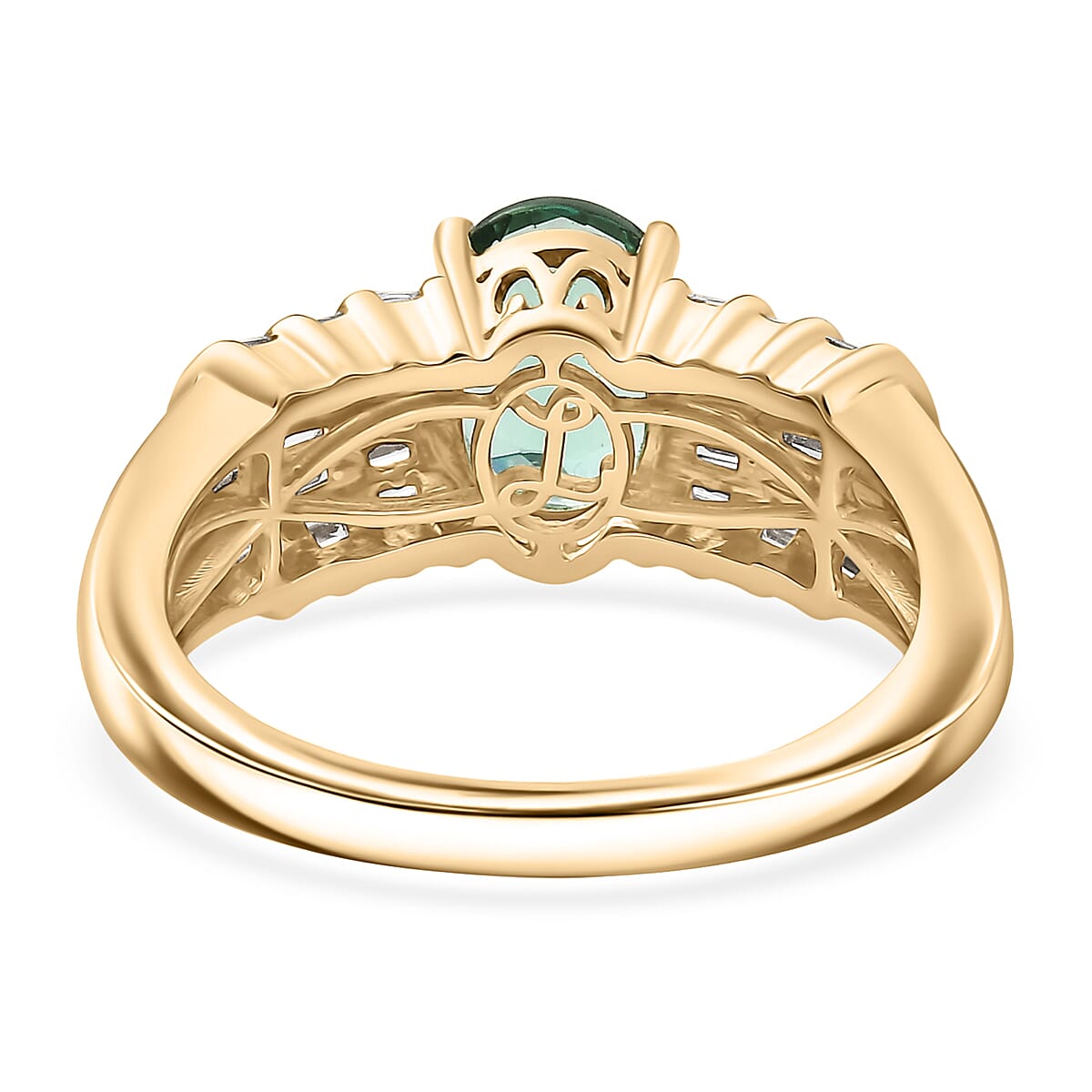 Luxoro AAA Arquiana Mint Tourmaline and Diamond I2 2.10 ctw Ring in 10K Yellow Gold (Size 8.0) image number 4