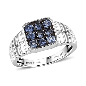 D'Joy Premium Ceylon Blue Sapphire 1.15 ctw Men's Ring in Rhodium Over Sterling Silver (Size 10.0)