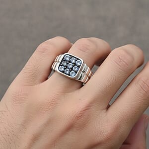 D'Joy Ceylon Blue Sapphire Men's Ring in Rhodium Over Sterling Silver 1.15 ctw (Size 10.0)