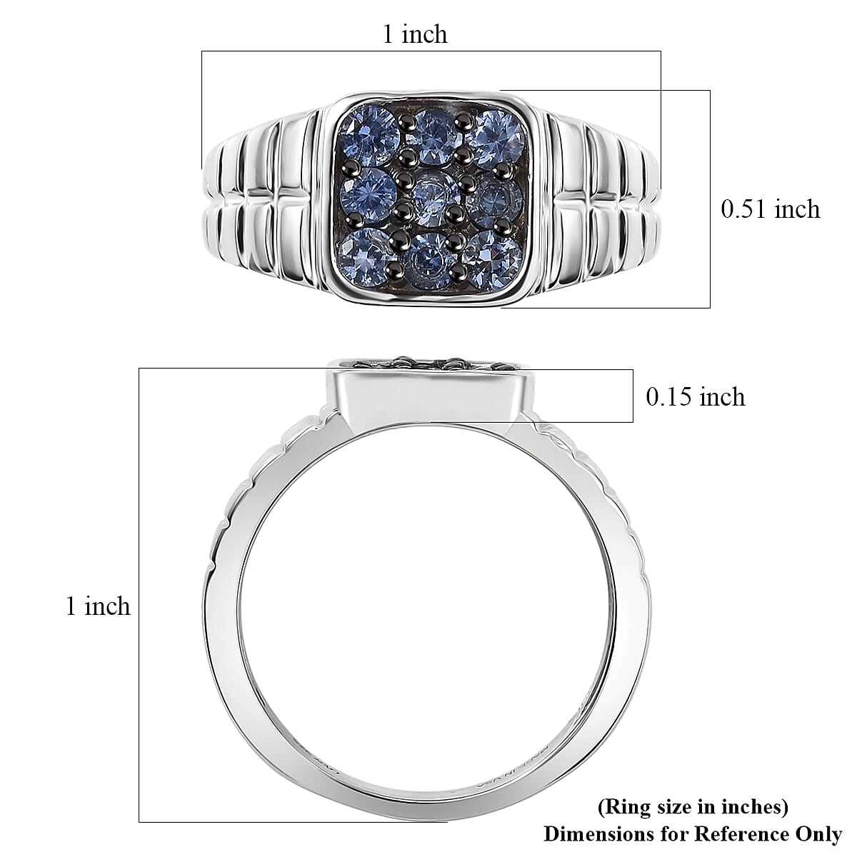 D'Joy Premium Ceylon Blue Sapphire 1.15 ctw Men's Ring in Rhodium Over Sterling Silver (Size 10.0) image number 5