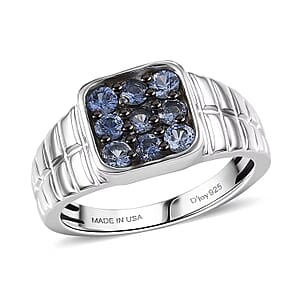 D'Joy Ceylon Blue Sapphire Men's Ring in Rhodium Over Sterling Silver 1.15 ctw (Size 11.0)