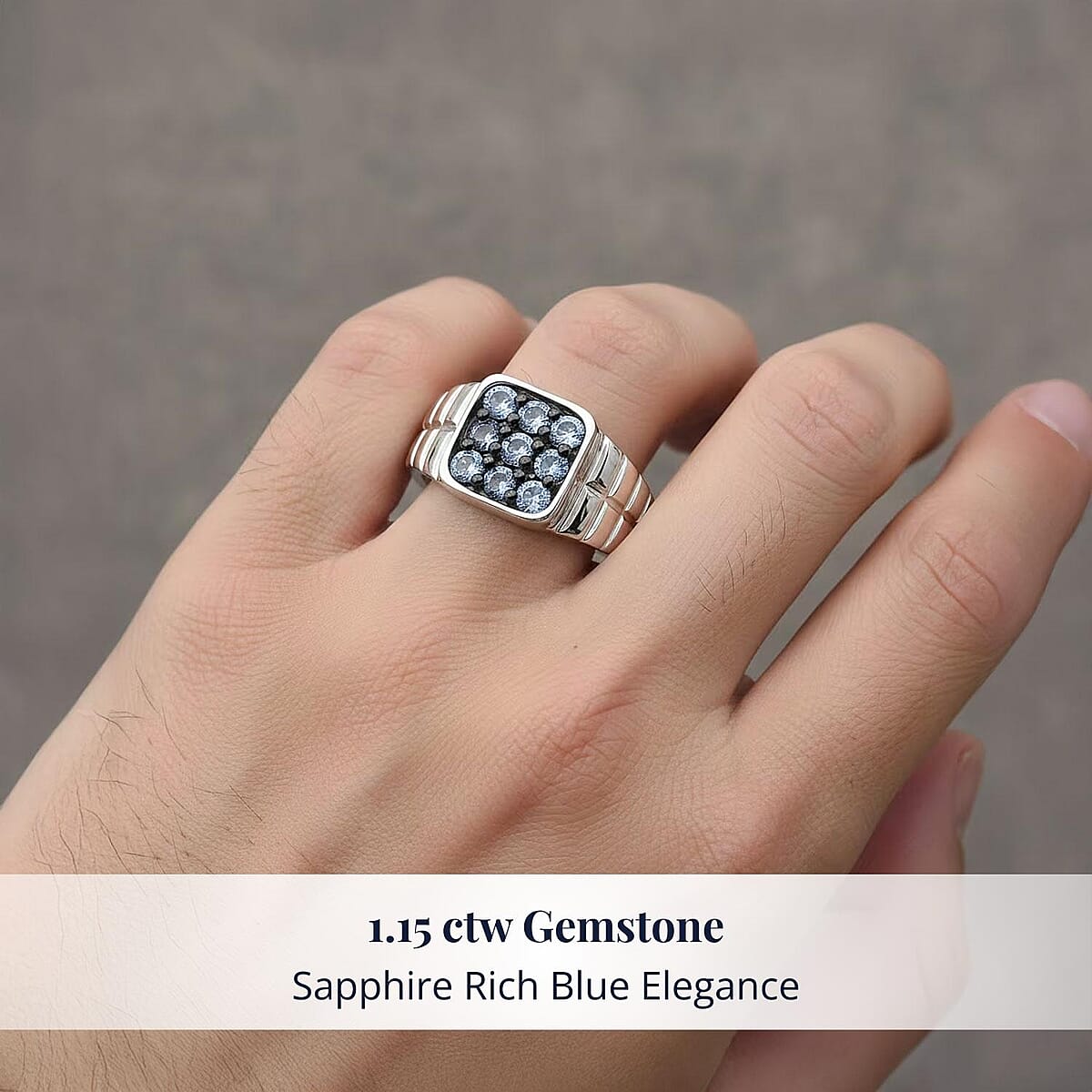 D'Joy Ceylon Blue Sapphire Men's Ring in Rhodium Over Sterling Silver 1.15 ctw (Size 11.0) image number 1