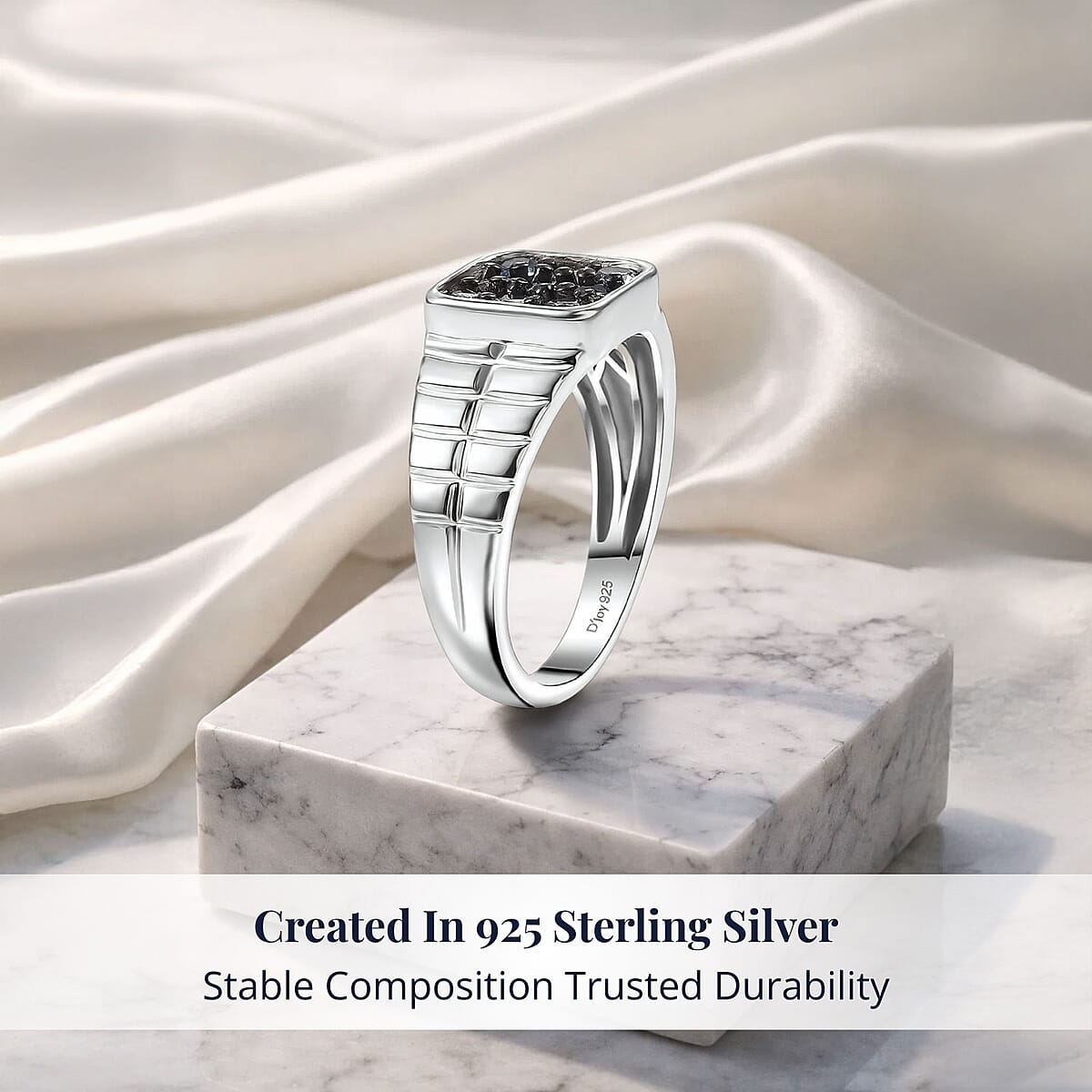 D'Joy Ceylon Blue Sapphire Men's Ring in Rhodium Over Sterling Silver 1.15 ctw (Size 11.0) image number 2