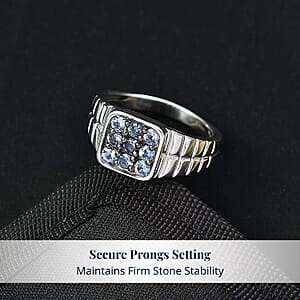 D'Joy Ceylon Blue Sapphire Men's Ring in Rhodium Over Sterling Silver 1.15 ctw (Size 11.0)