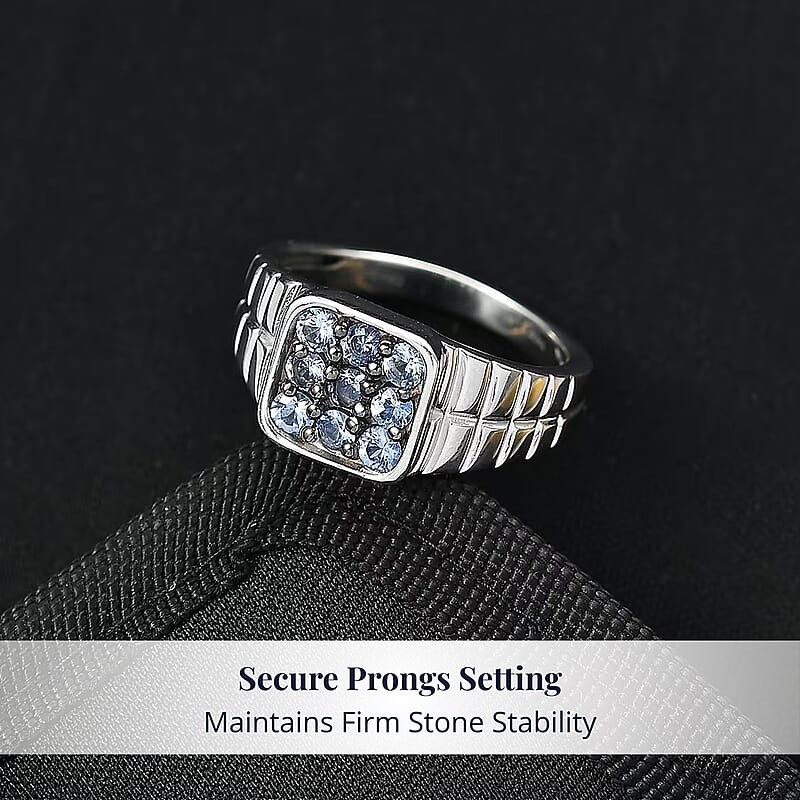 D'Joy Ceylon Blue Sapphire Men's Ring in Rhodium Over Sterling Silver 1.15 ctw (Size 11.0)