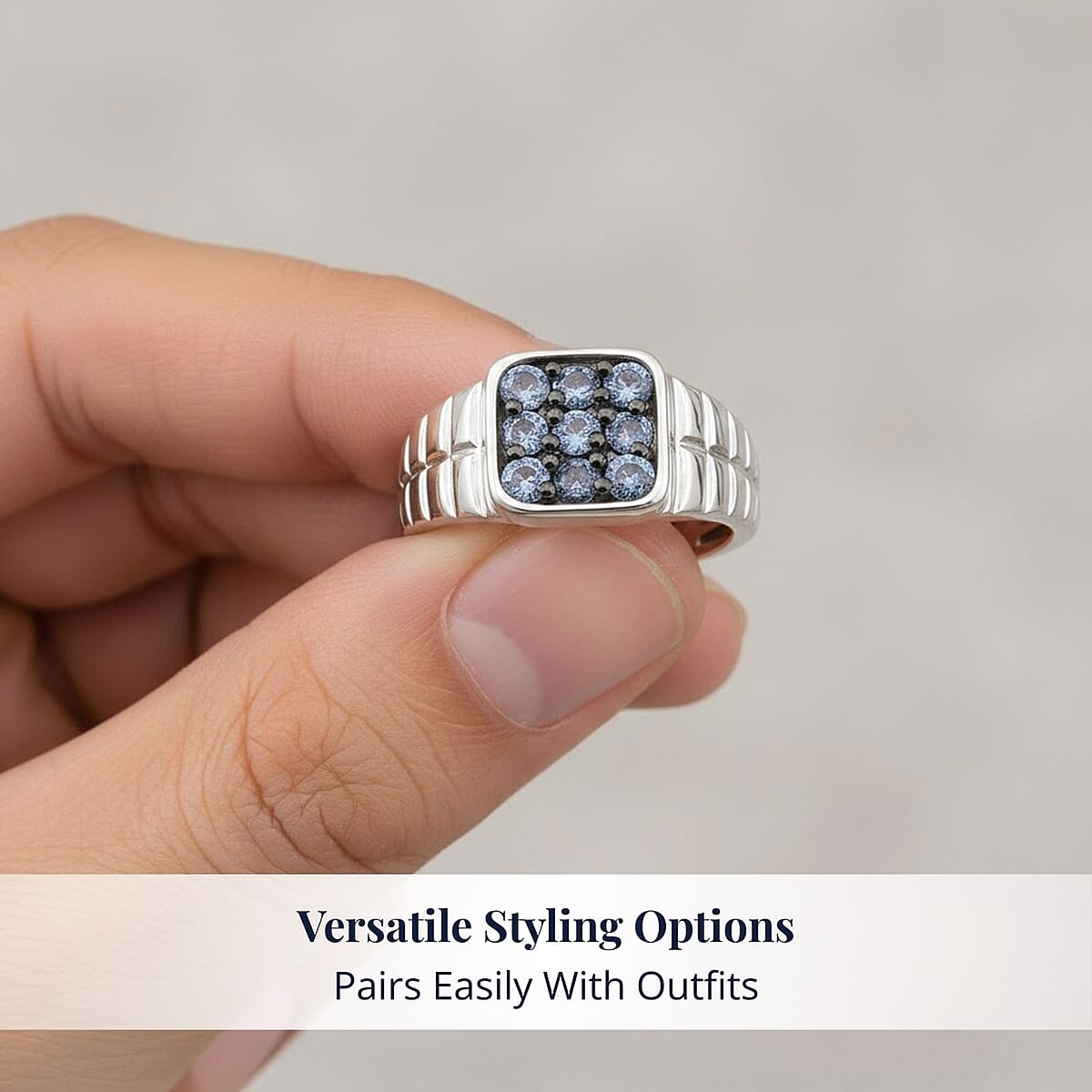 D'Joy Ceylon Blue Sapphire Men's Ring in Rhodium Over Sterling Silver 1.15 ctw (Size 11.0) image number 4