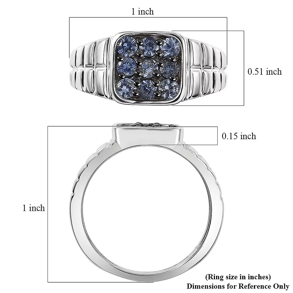 D'Joy Ceylon Blue Sapphire Men's Ring in Rhodium Over Sterling Silver 1.15 ctw (Size 11.0) image number 5