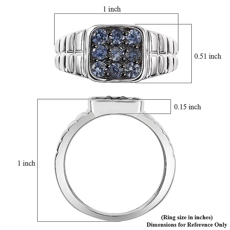 D'Joy Ceylon Blue Sapphire Men's Ring in Rhodium Over Sterling Silver 1.15 ctw (Size 11.0)