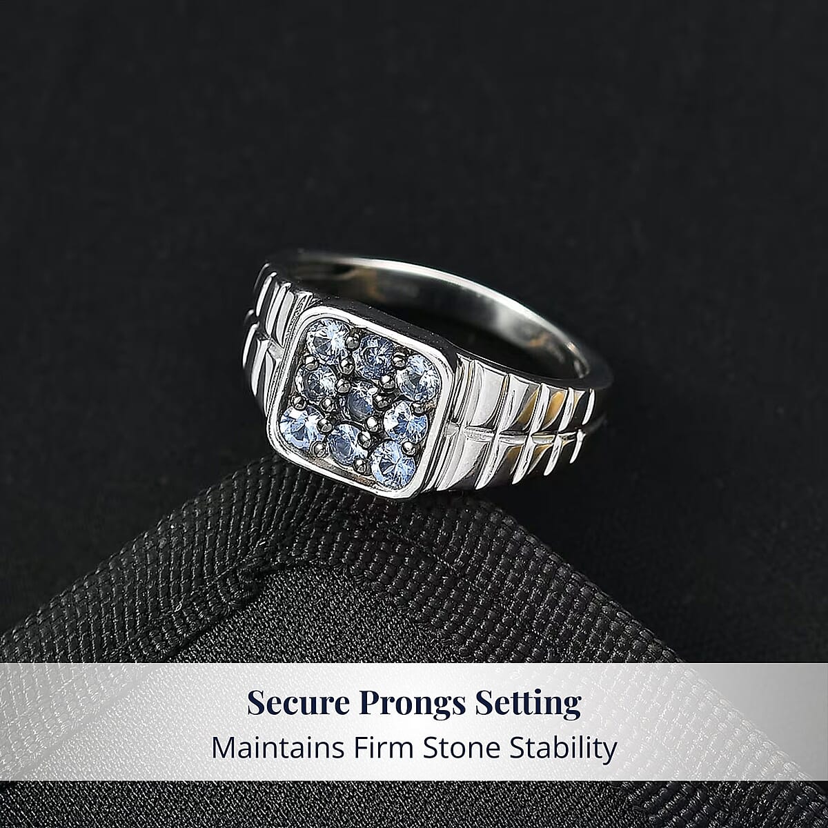 D'Joy Ceylon Blue Sapphire Men's Ring in Rhodium Over Sterling Silver 1.15 ctw (Size 12.0) image number 3