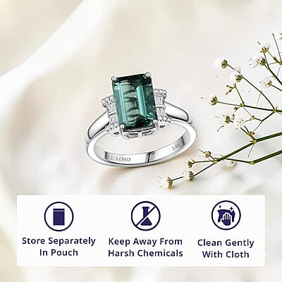 Luxoro AAA Arquiana Mint Tourmaline and Diamond I2 3.70 ctw Ring in 14K White Gold (Size 12.0)