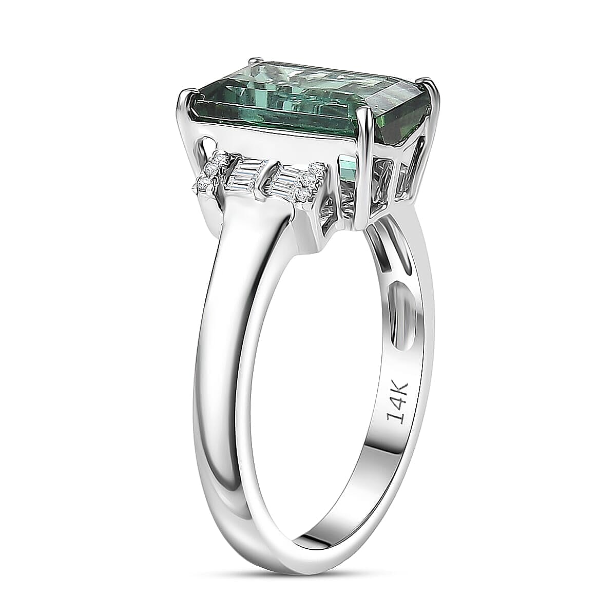 Luxoro AAA Arquiana Mint Tourmaline and Diamond I2 3.70 ctw Ring in 14K White Gold (Size 7.5) image number 3