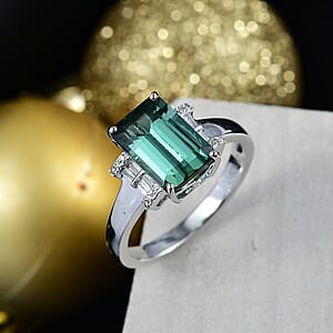 Luxoro AAA Arquiana Mint Tourmaline and Diamond I2 3.70 ctw Ring in 14K White Gold (Size 8.0)