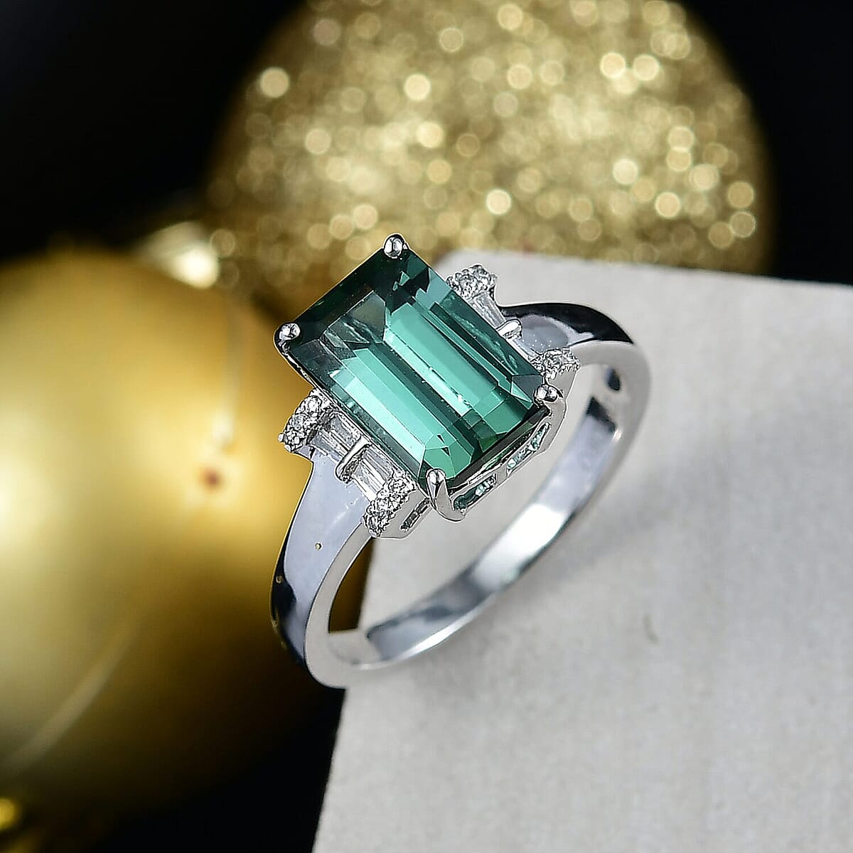 Luxoro AAA Arquiana Mint Tourmaline and Diamond I2 3.70 ctw Ring in 14K White Gold (Size 8.5) image number 1