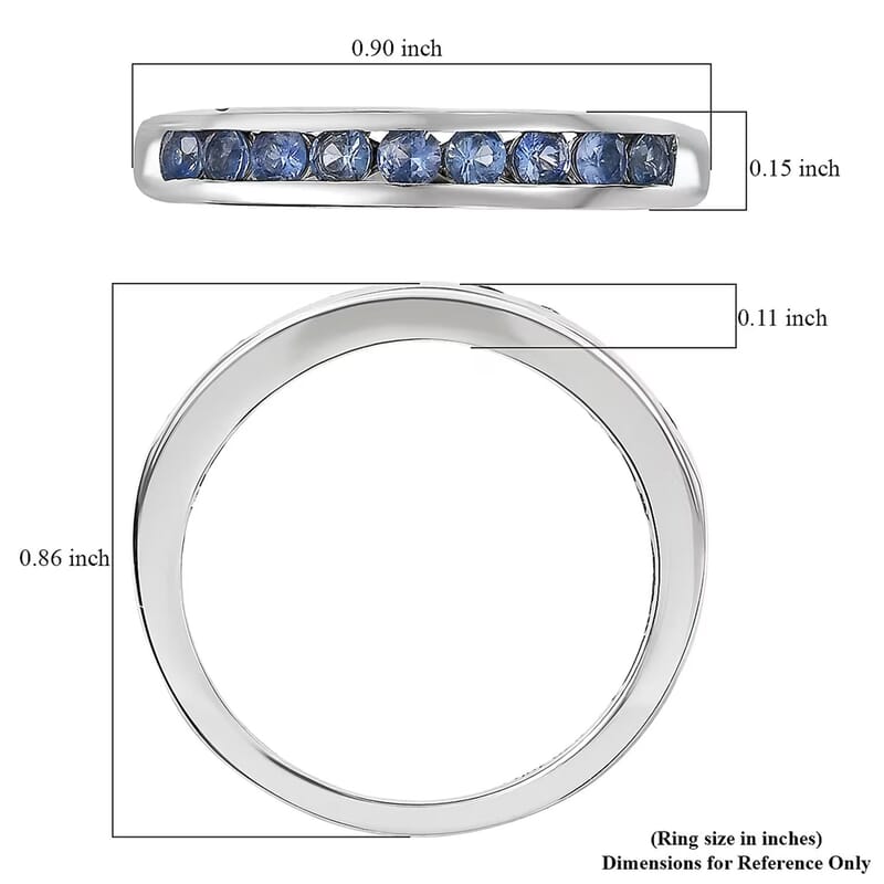 D'Joy Ceylon Blue Sapphire Half Eternity Band Ring in Rhodium Over Sterling Silver 0.70 ctw (Size 10.0)