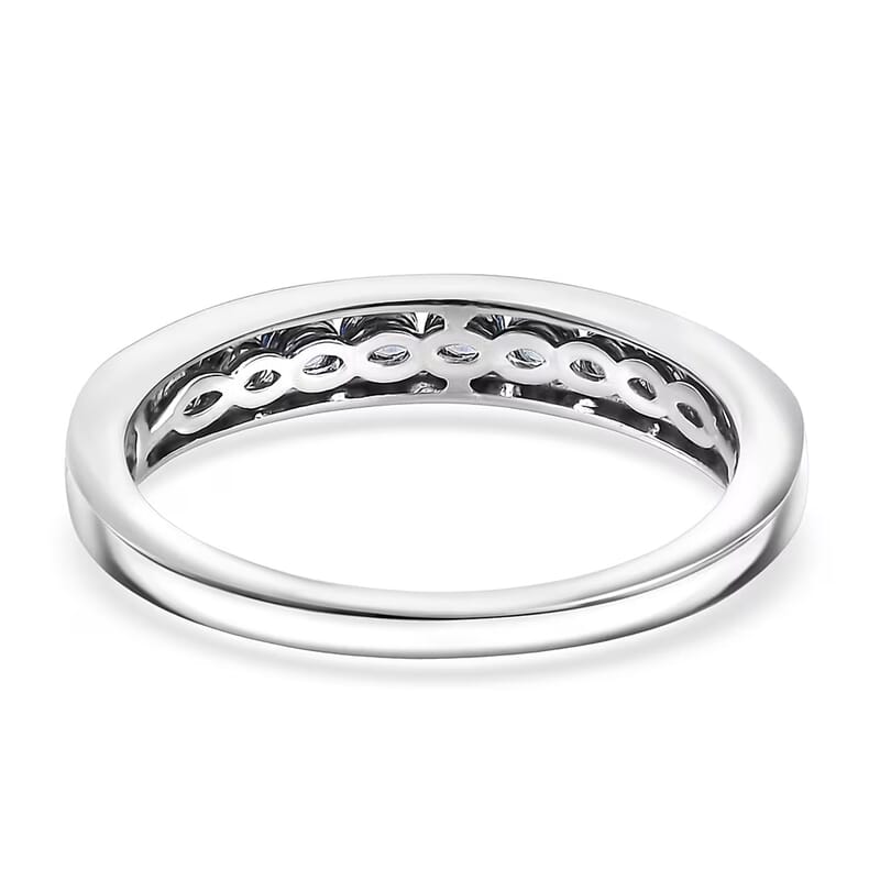 D'Joy Ceylon Blue Sapphire Half Eternity Band Ring in Rhodium Over Sterling Silver 0.70 ctw (Size 10.0)