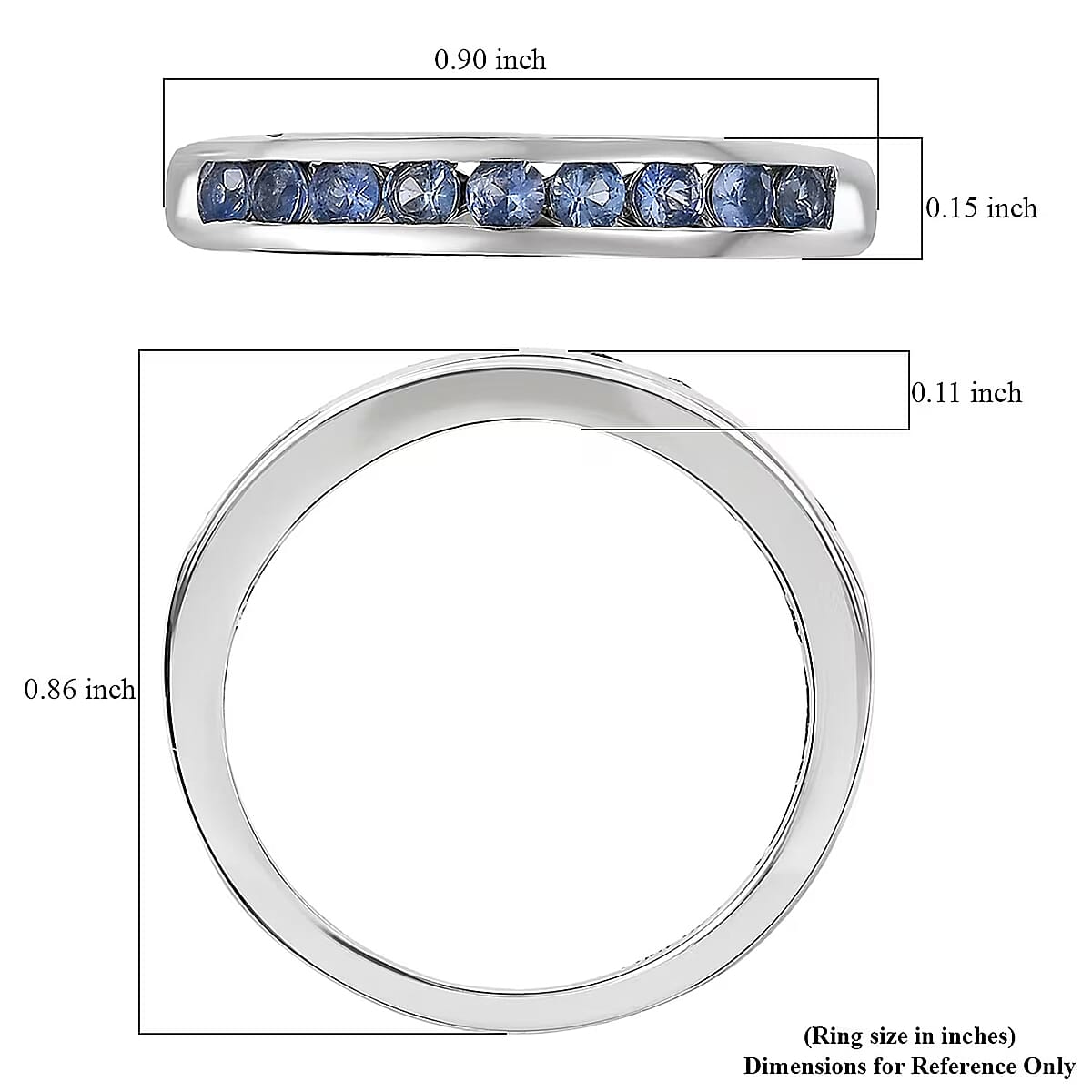 D'Joy Ceylon Blue Sapphire Half Eternity Band Ring in Rhodium Over Sterling Silver 0.70 ctw (Size 7.0) image number 5