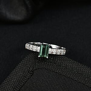 D'Joy Arquiana Mint Tourmaline, Natural Champagne and White Diamond Ring in Rhodium Over Sterling Silver 0.70 ctw (Size 7.0)