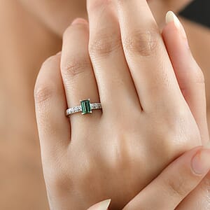 D'Joy Arquiana Mint Tourmaline, Natural Champagne and White Diamond Ring in Rhodium Over Sterling Silver 0.70 ctw (Size 7.0)