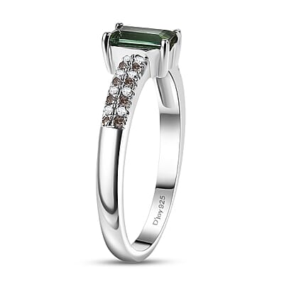 D'Joy Arquiana Mint Tourmaline, Natural Champagne and White Diamond Ring in Rhodium Over Sterling Silver 0.70 ctw (Size 8.0)