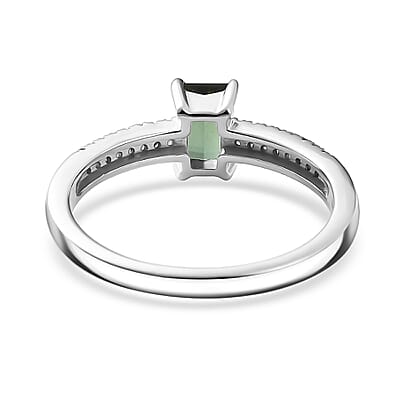 D'Joy Arquiana Mint Tourmaline, Natural Champagne and White Diamond Ring in Rhodium Over Sterling Silver 0.70 ctw (Size 8.0)