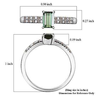 D'Joy Arquiana Mint Tourmaline, Natural Champagne and White Diamond Ring in Rhodium Over Sterling Silver 0.70 ctw (Size 8.0)
