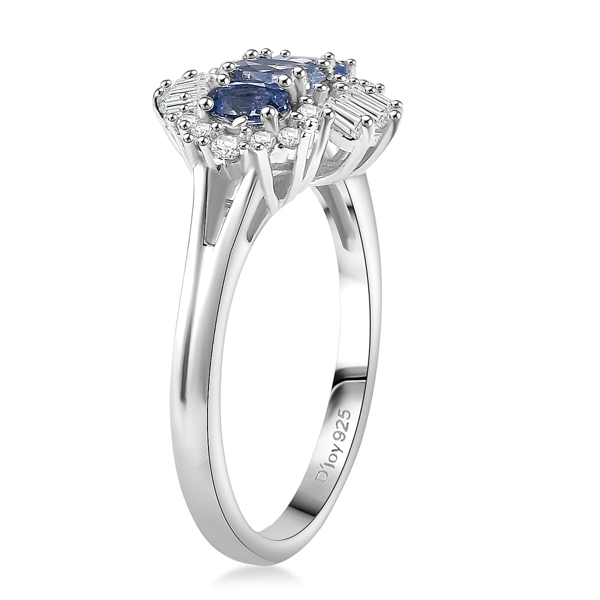 D'Joy Premium Ceylon Blue Sapphire and Moissanite 1.10 ctw Regal Burst Ring in Rhodium Over Sterling Silver (Size 10.0) image number 3