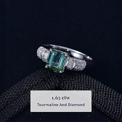 Luxoro AAA Mint Tourmaline, Diamond Ring in 10K White Gold 1.65 ctw (Size 12.0)