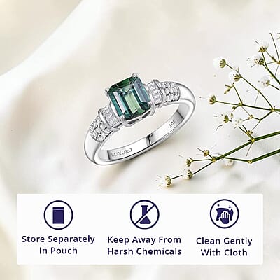 Luxoro AAA Mint Tourmaline, Diamond Ring in 10K White Gold 1.65 ctw (Size 12.0)
