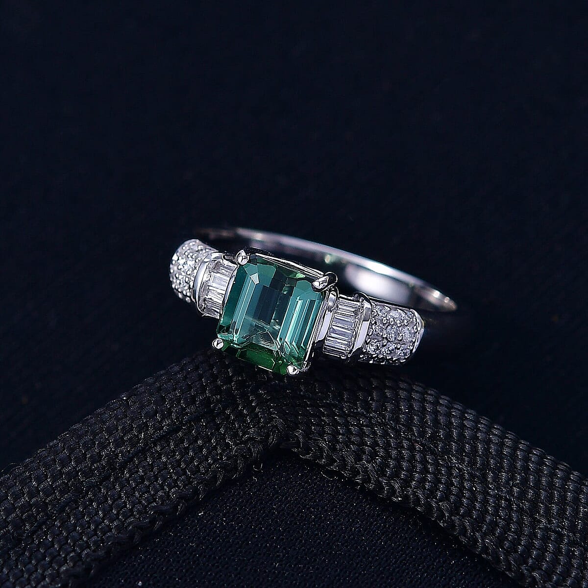 Luxoro AAA Mint Tourmaline, Diamond Ring in 10K White Gold 1.65 ctw (Size 6.5) image number 1