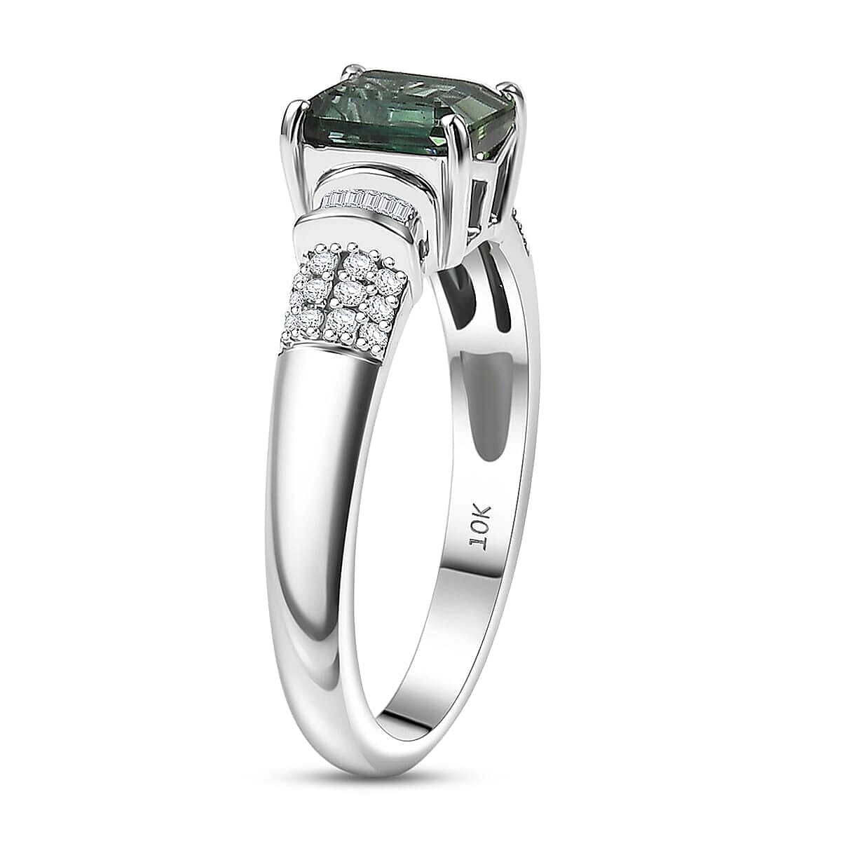 Luxoro AAA Mint Tourmaline, Diamond Ring in 10K White Gold 1.65 ctw (Size 6.5) image number 3