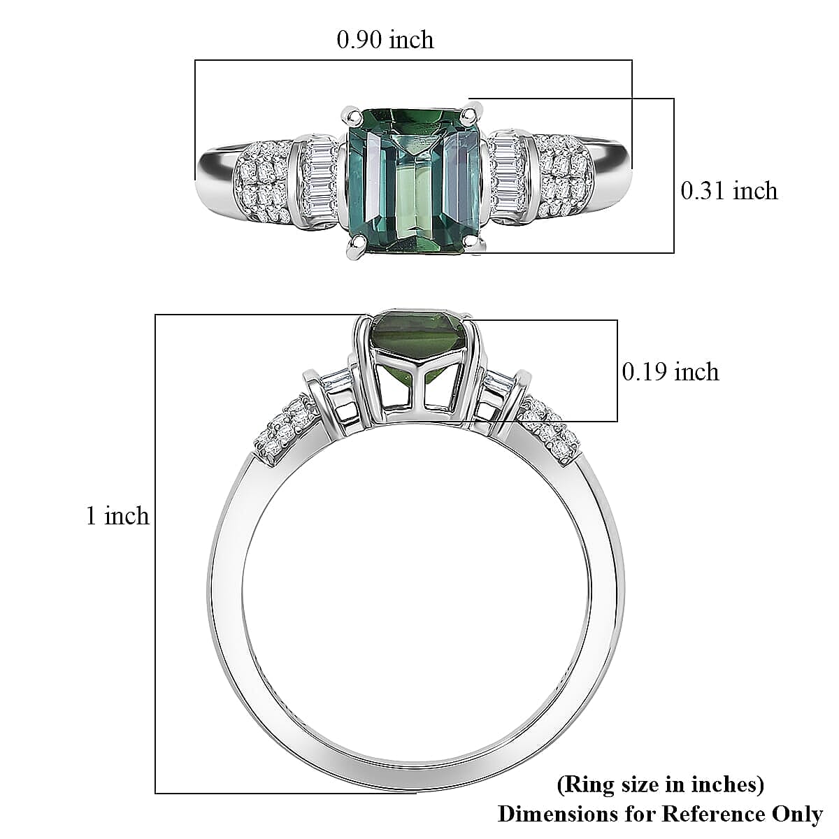 Luxoro AAA Mint Tourmaline, Diamond Ring in 10K White Gold 1.65 ctw (Size 7.5) image number 5