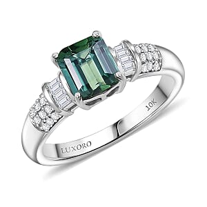 Luxoro AAA Arquiana Mint Tourmaline and Diamond I2 1.65 ctw Mint Deco Ring in 10K White Gold (Size 8.0)