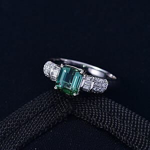 Luxoro AAA Arquiana Mint Tourmaline and Diamond I2 1.65 ctw Mint Deco Ring in 10K White Gold (Size 8.0)