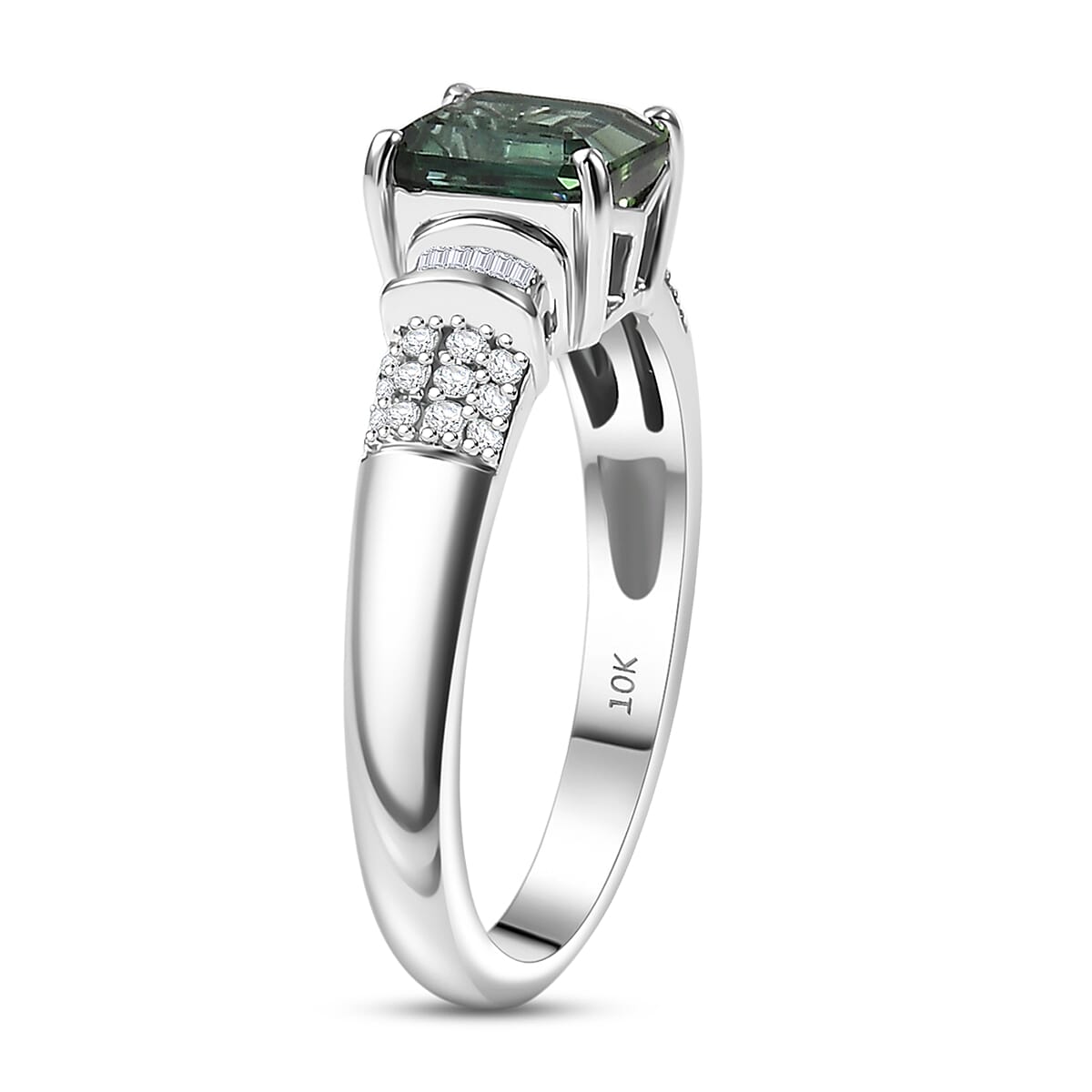 Luxoro AAA Arquiana Mint Tourmaline and Diamond I2 1.65 ctw Mint Deco Ring in 10K White Gold (Size 8.0) image number 2
