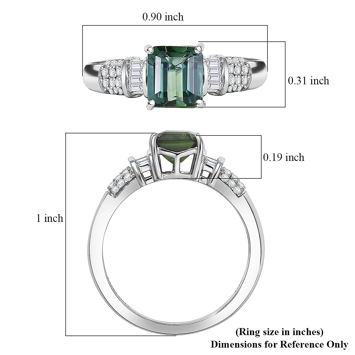 Luxoro AAA Arquiana Mint Tourmaline and Diamond I2 1.65 ctw Mint Deco Ring in 10K White Gold (Size 8.0) image number 4