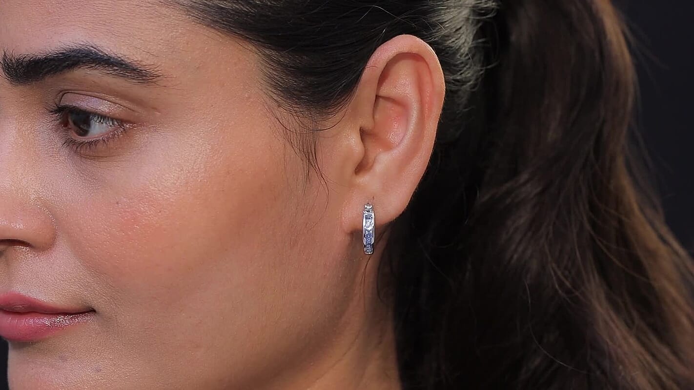 D'Joy Ceylon Blue Sapphire Hoop Earrings in Rhodium Over Sterling Silver 0.75 ctw