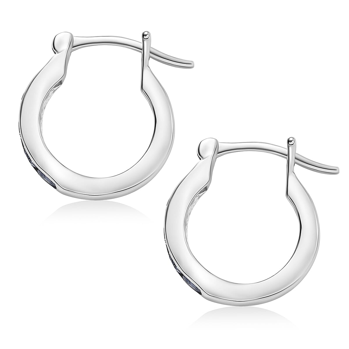 D'Joy Premium Ceylon Blue Sapphire 0.75 ctw Hoop Earrings in Rhodium Over Sterling Silver image number 4
