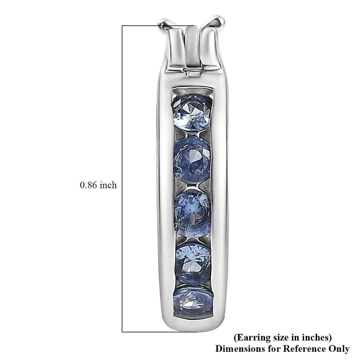 D'Joy Premium Ceylon Blue Sapphire 0.75 ctw Hoop Earrings in Rhodium Over Sterling Silver image number 5
