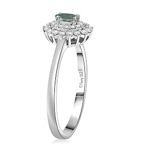 D'Joy Mint Tourmaline, Moissanite Ring in Rhodium Over Sterling Silver 0.60 ctw (Size 10.0)