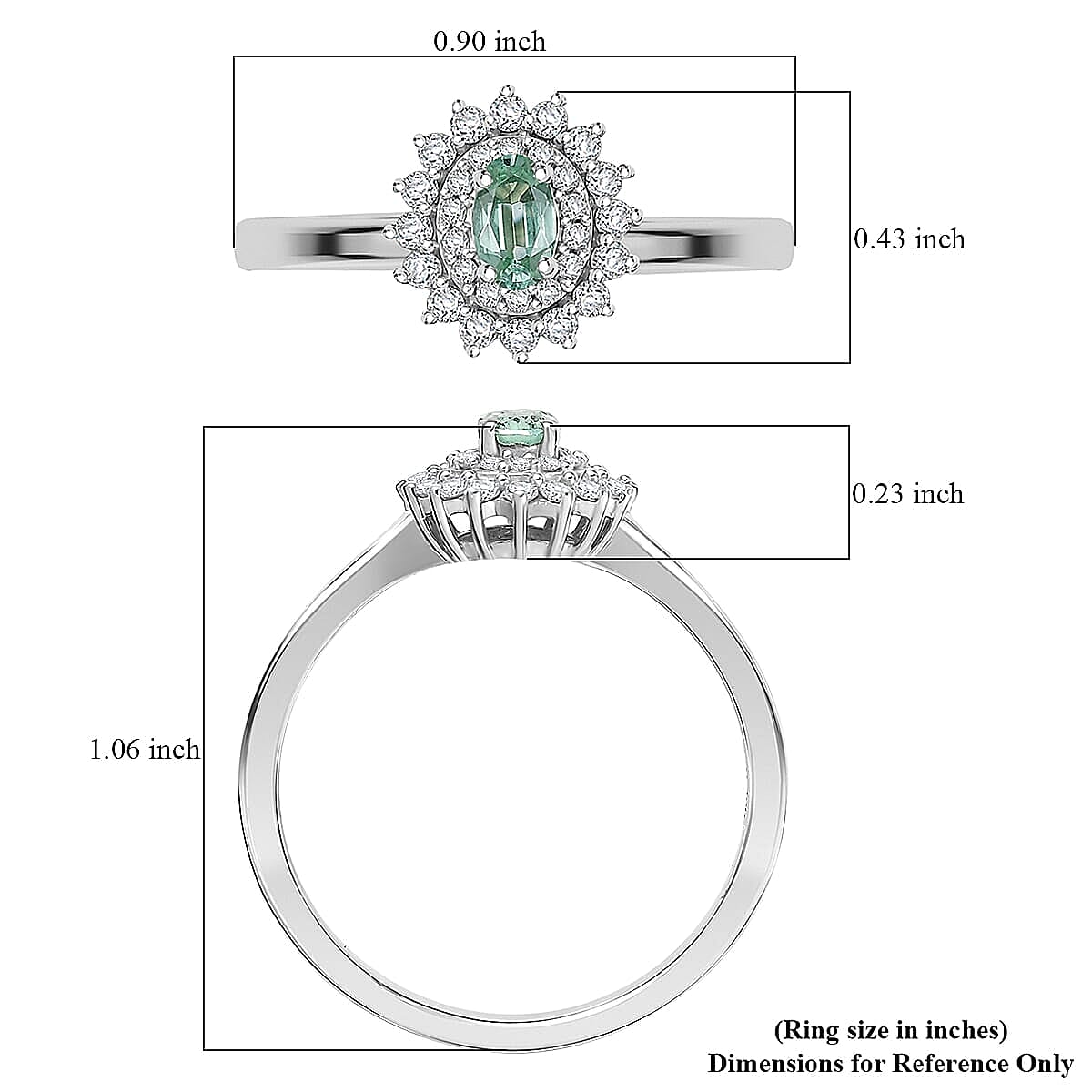 D'Joy Mint Tourmaline, Moissanite Ring in Rhodium Over Sterling Silver 0.60 ctw (Size 10.0)