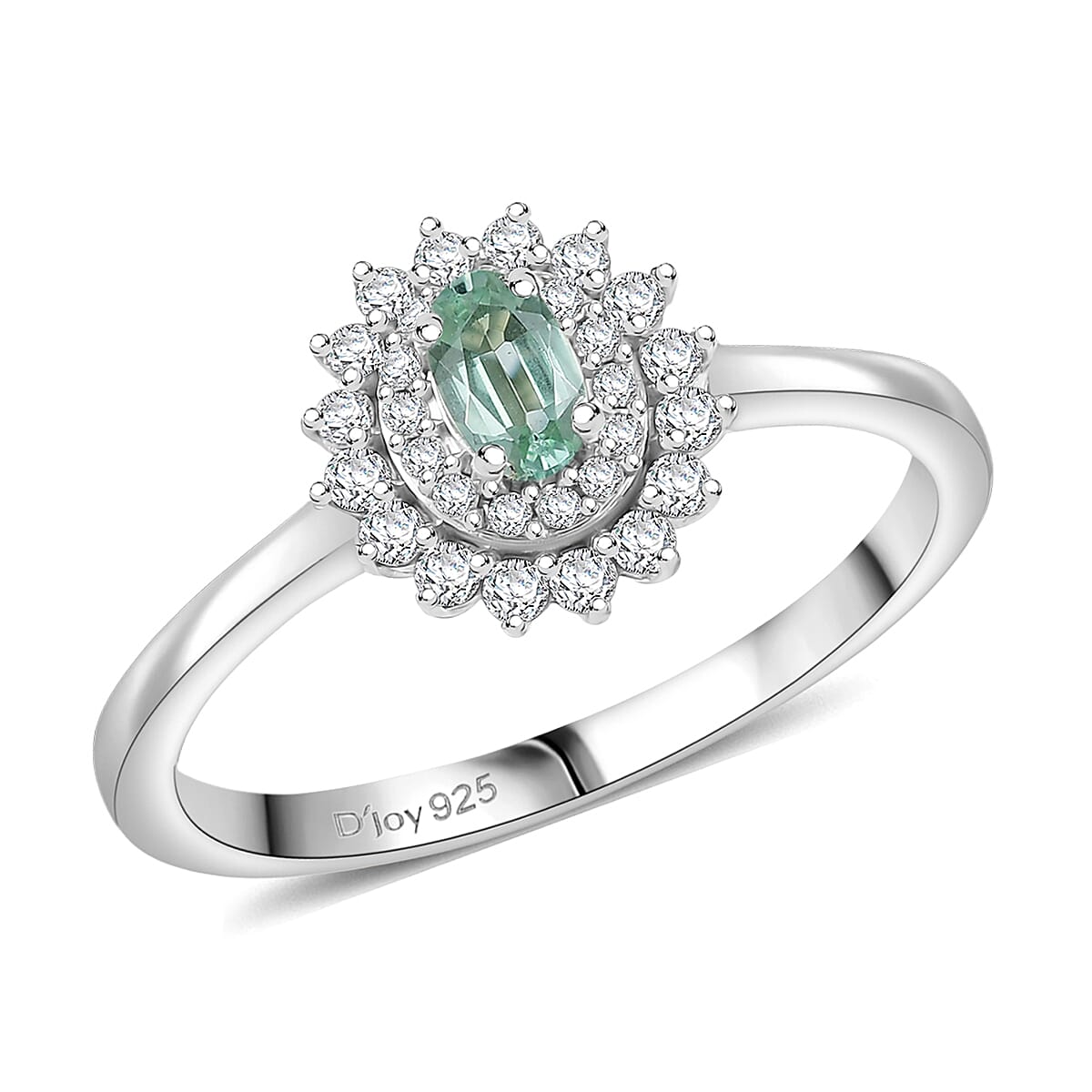 D'Joy Premium Mint Tourmaline, Moissanite Ring in Rhodium Over Sterling Silver (Size 10.0) 0.60 ctw image number 0