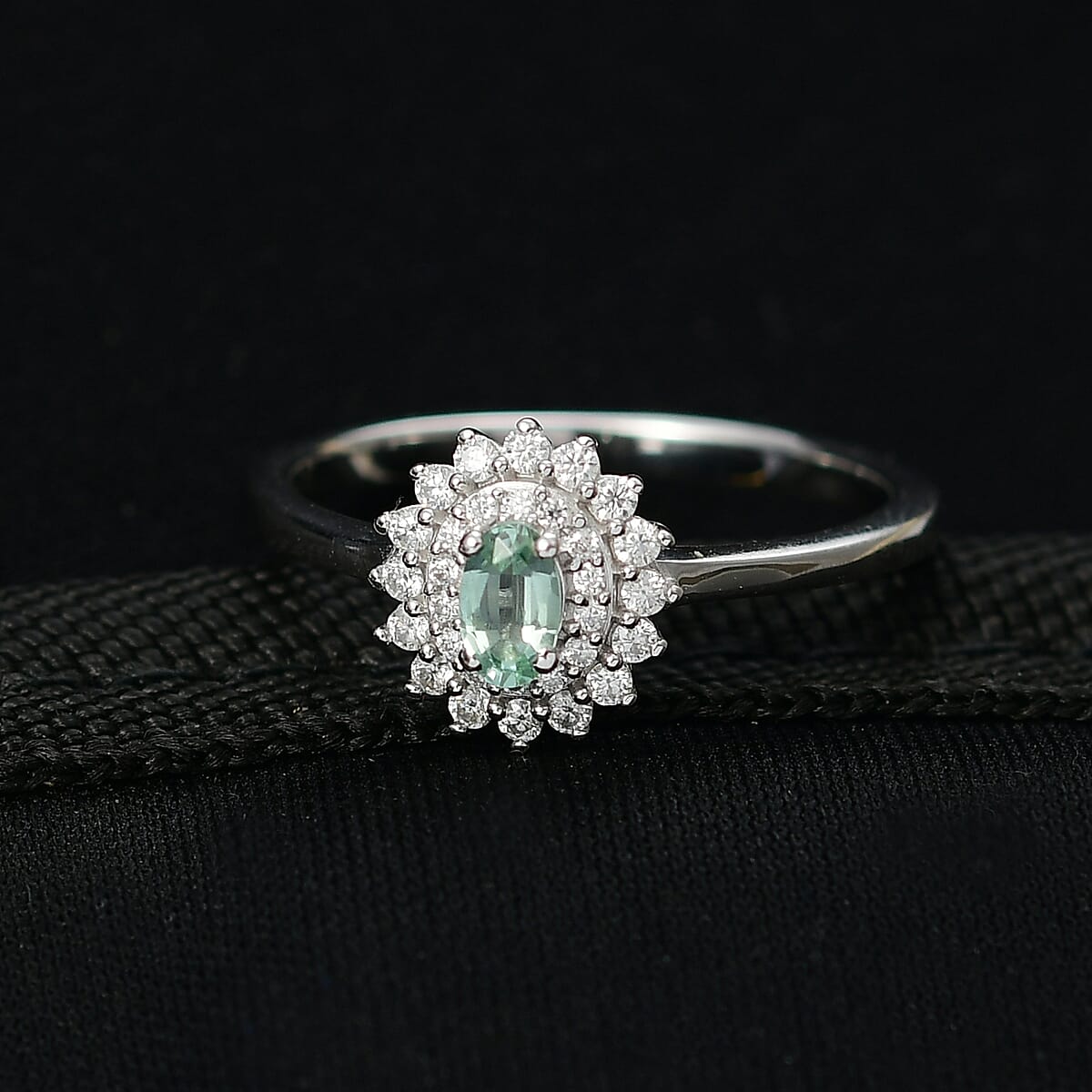 D'Joy Premium Mint Tourmaline, Moissanite Ring in Rhodium Over Sterling Silver (Size 10.0) 0.60 ctw image number 1