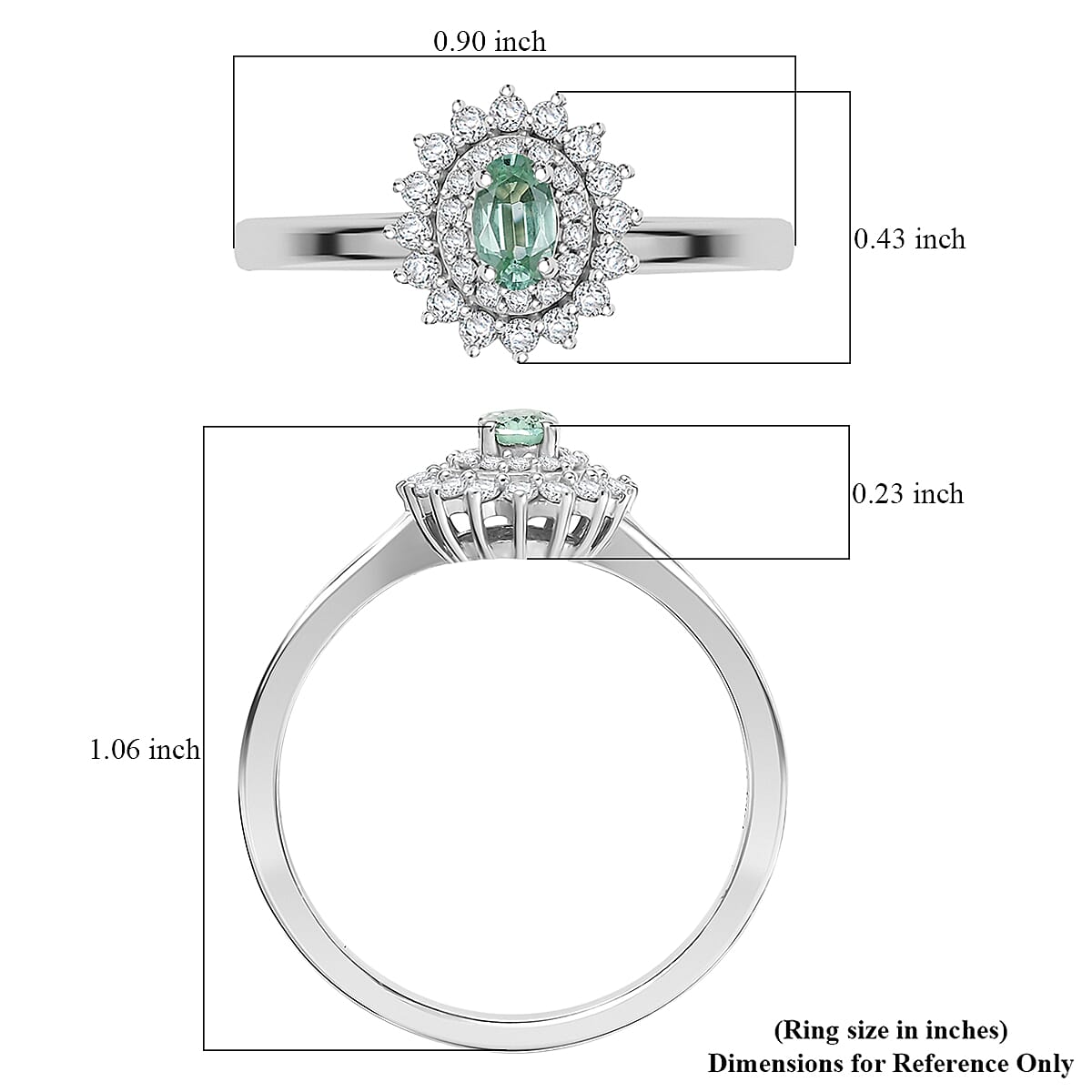 D'Joy Premium Mint Tourmaline, Moissanite Ring in Rhodium Over Sterling Silver (Size 10.0) 0.60 ctw image number 5