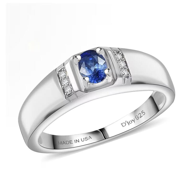 D'Joy Ceylon Blue Sapphire, Moissanite Ring in Rhodium Over Sterling Silver 0.50 ctw (Size 10.0)