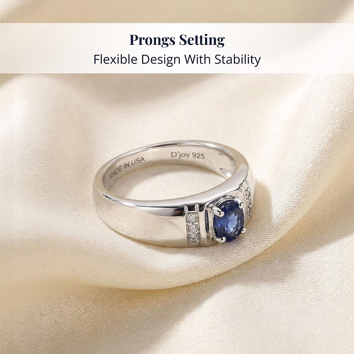 D'Joy Ceylon Blue Sapphire, Moissanite Ring in Rhodium Over Sterling Silver 0.50 ctw (Size 10.0)