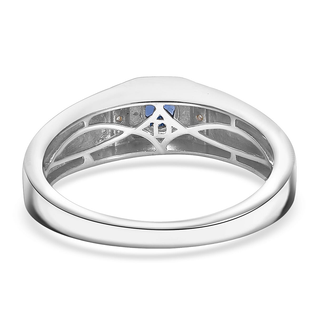 D'Joy Premium Ceylon Blue Sapphire and Moissanite 0.60 ctw Men's Ring in Rhodium Over Sterling Silver (Size 10.0) image number 3