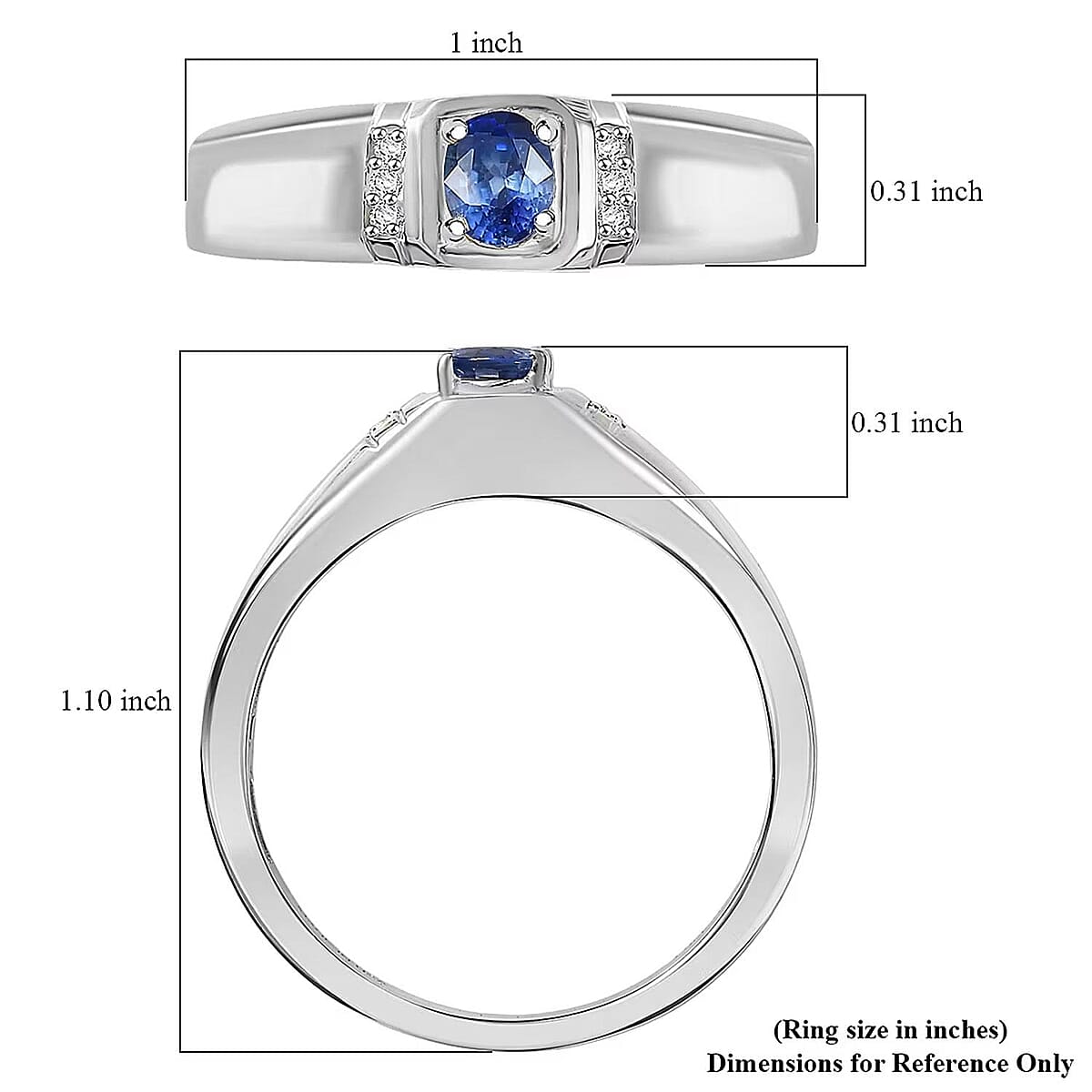 D'Joy Ceylon Blue Sapphire, Moissanite Men's Ring in Rhodium Over Sterling Silver 0.50 ctw (Size 14.0) image number 5